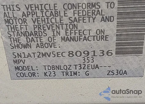 2014 Nissan Rogue Sv z USA, uszkodzony, nr VIN 5N1AT2MV5EC809136